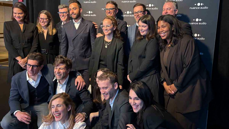 The Nuance Audio team celebrates its product launch in New York City.