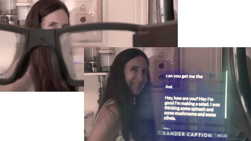 What AR captioning glasses look like to the user. Photo courtesy Xander.