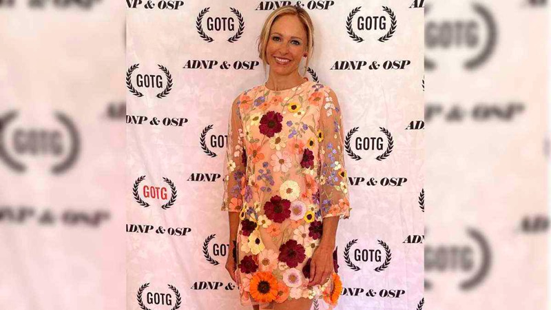 Tiffany Storrs at a red carpet event in Los Angeles.