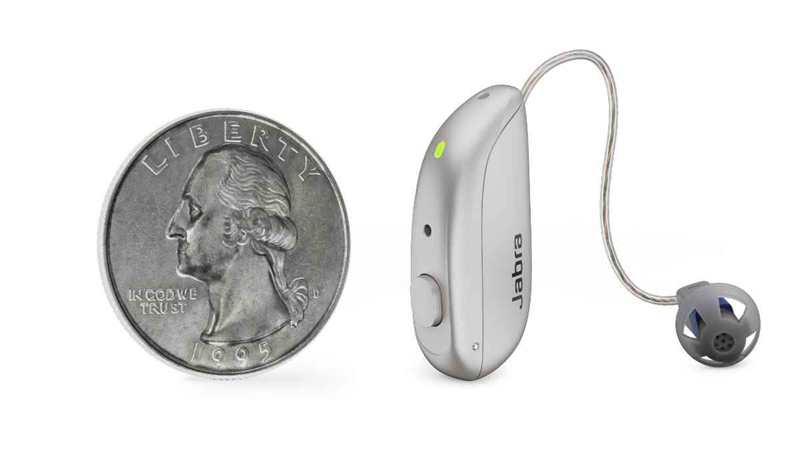The new Jabra Enhance Select 500 is just larger in size than a U.S. quarter—about 25% smaller than most RIC-style aids a 15% smaller than the Select 300.