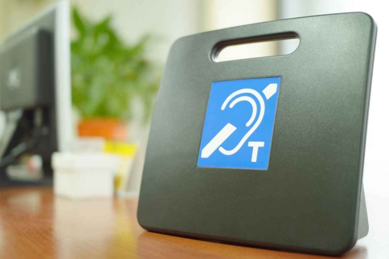 The international sign for availability of telecoil listening.