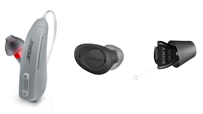 Lexie Powered by Bose, Jabra Enhance Plus, and Sony CRE-C10 OTC hearing aids.