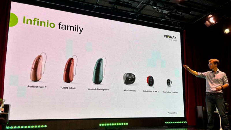 Garreth Griffith showing 6 hearing aids in Phonak Infinio line
