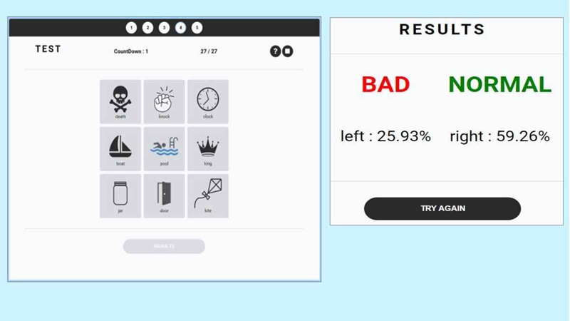On left: Check Hearing online speech comprehension test. On right: Results of my test (Note: I have a unilateral hearing loss in left ear).