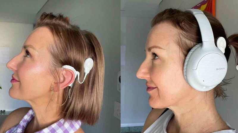 Sami R, a cochlear implant user, makes use of over-ear headphones that are large enough to cover the external processor completely.
