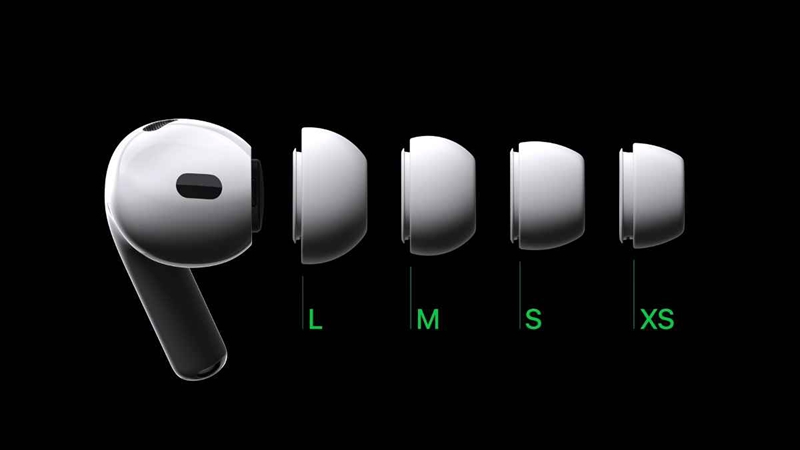 With the addition of an extra-small eartip, the Apple AirPods Pro 2 earbuds now come with a total of four eartip size options for a snug acoustical fit. Source: Apple