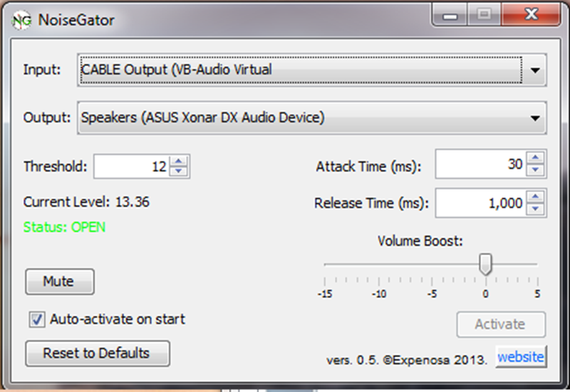NoiseGator sound settings