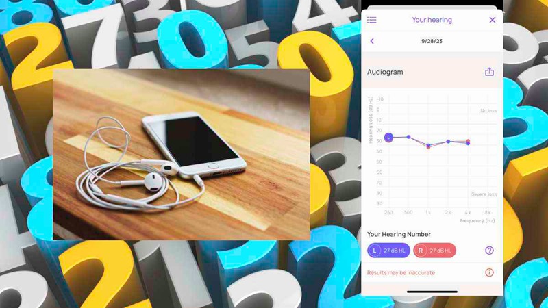 The results from the Mimi App using headphones. The Hearing Number appears at the bottom of the screen.