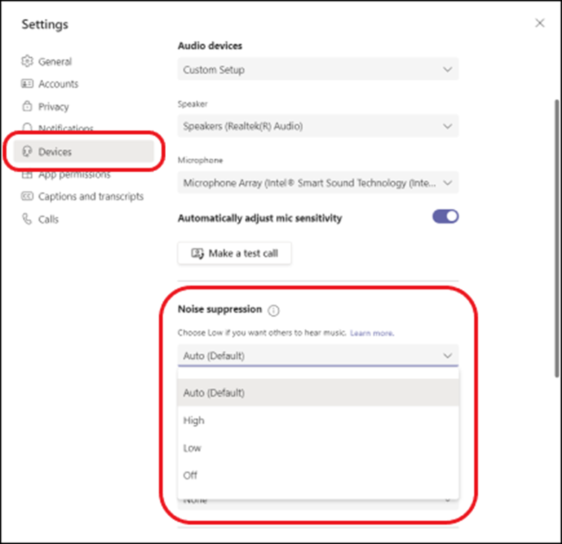 Setting up noise suppression on Microsoft Teams