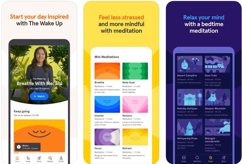 Screenshots from the headspace app