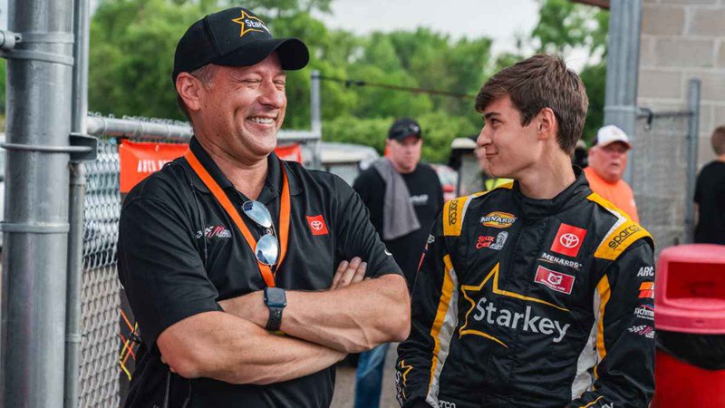 Brandon and William share a light moment at the racetrack. 
